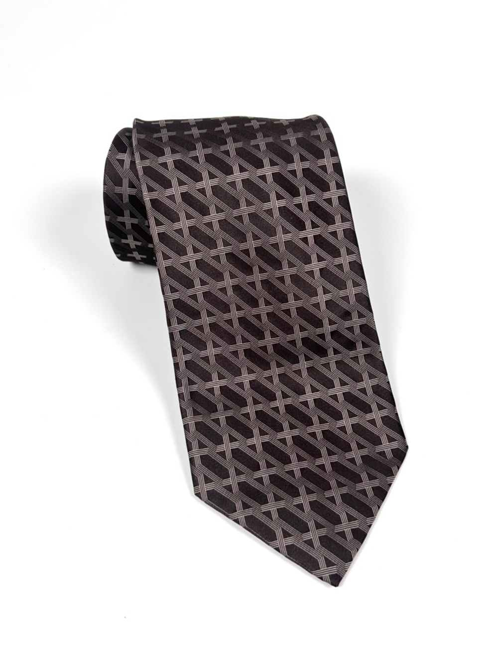 Vintage Gucci Tie Silk Brown‎ Geometric Print Made in Italy Wide